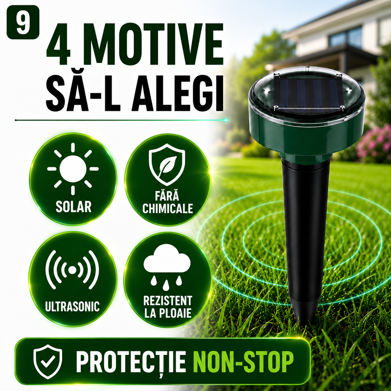 Aparat Solar cu Ultrasunete pentru Protecția Grădinii
