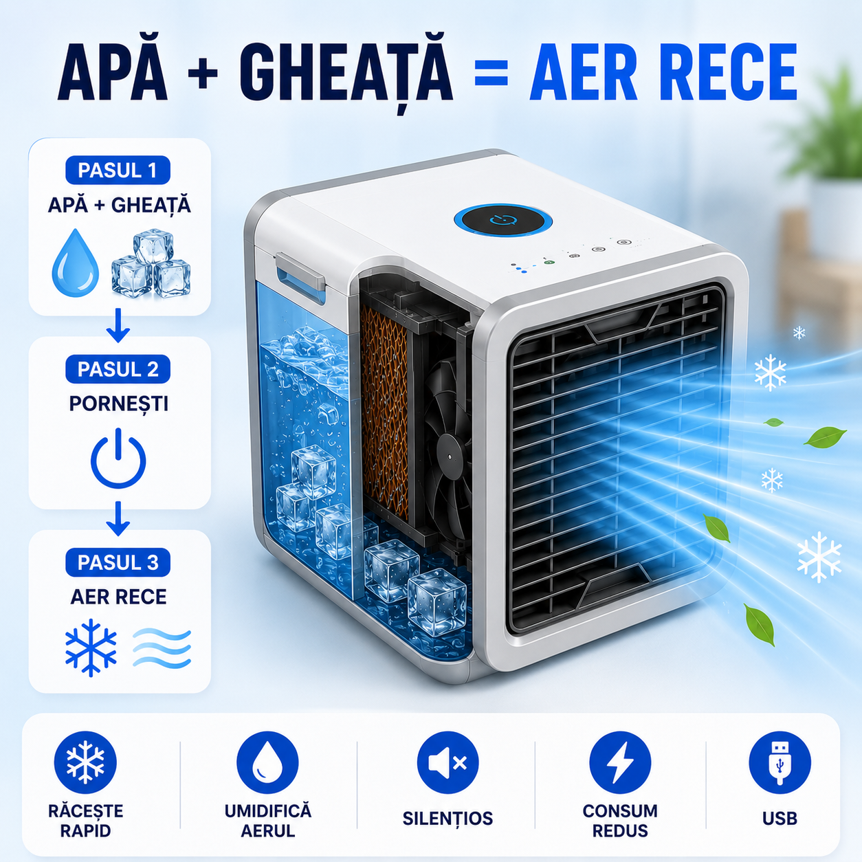 ArcticCube™ Mini Răcitor Personal cu Apă și Gheață