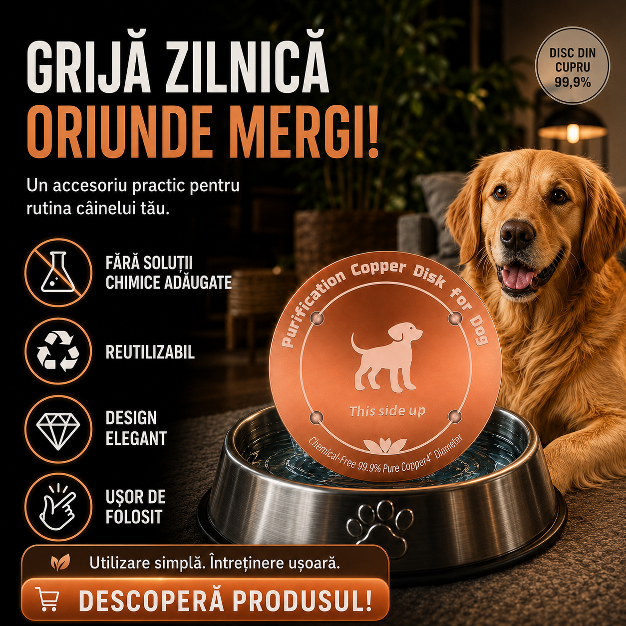 Disc din Cupru pentru Purificarea Apei Animalelor