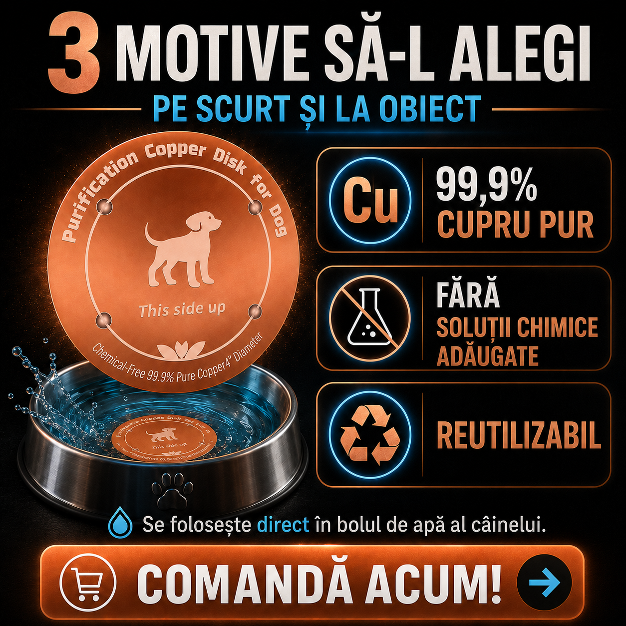 Disc din Cupru pentru Purificarea Apei Animalelor