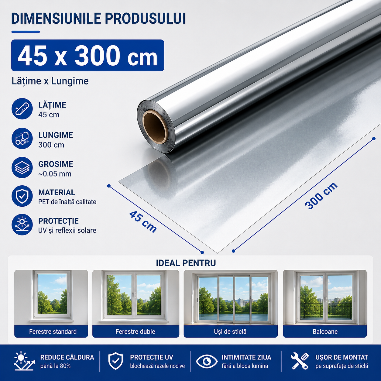 Folie Reflectorizantă pentru Geamuri. Protecție UV