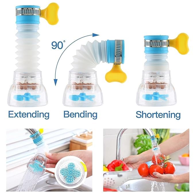 5-v-1 teleskopická hlavica na vodovodný kohútik, otočná o 360°