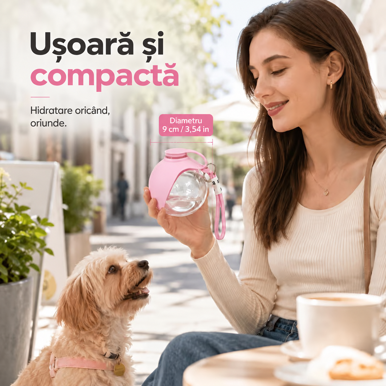 Sticlă Portabilă de Apă cu Bol Pliabil pentru Câini